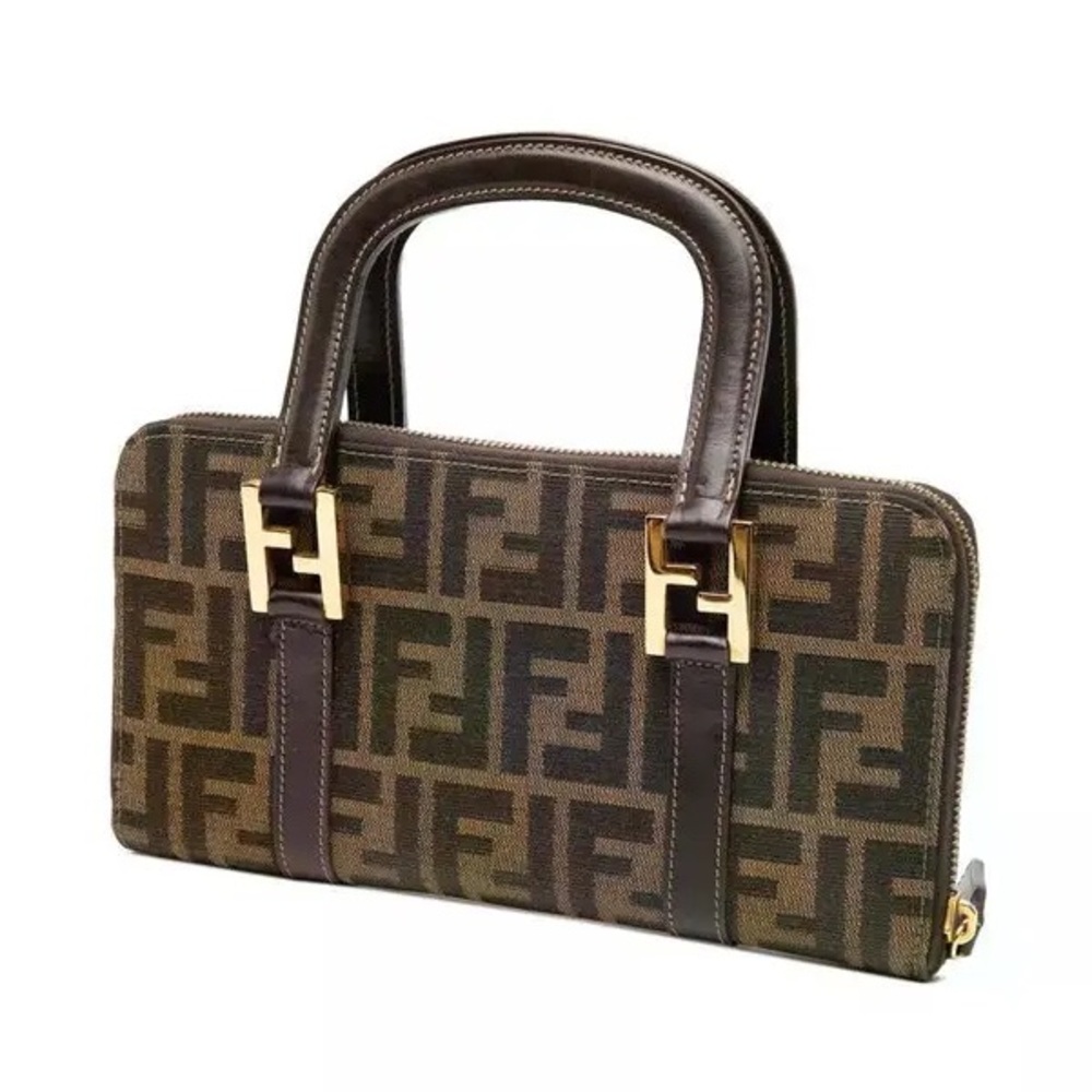 Vintage Fendi Zucca Canvas Top Handle Wallet Handbag
